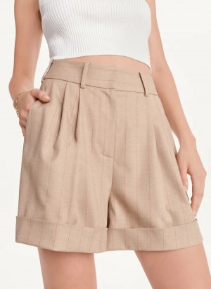 Beige Women's Dkny Striped Shorts | 2710VUFPS