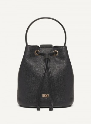 Black/Gold Women's Dkny Inessa Bucket Bags | 4601KRSDP