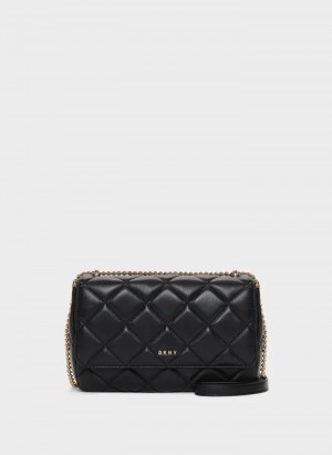 Black/Gold Women's Dkny Lara Large Quilted Shoulder Bag | 4306JULCE