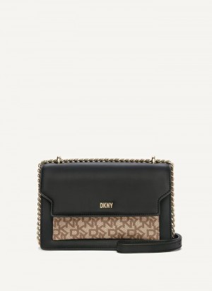 Black/Gold Women's Dkny Millie Flap Leather Crossbody Bags | 2908HJWXG