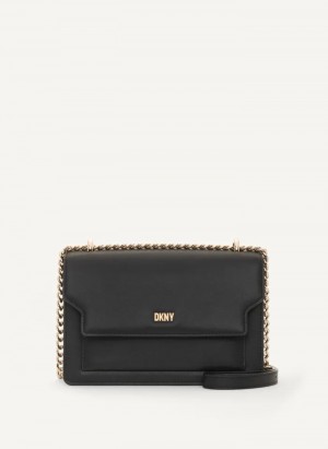 Black/Gold Women's Dkny Millie Flap Leather Crossbody Bags | 1079EBZVW