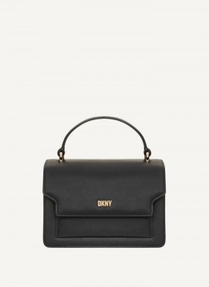 Black/Gold Women's Dkny Millie Leather Top Handle Crossbody Bags | 3250FEZPG