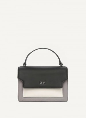 Black/Grey Women's Dkny Millie Leather Top Handle Crossbody Bags | 7609VAEIW