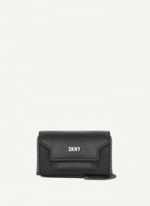 Black/Gunmetal Women's Dkny Millie Micro Leather Flap Crossbody Bags | 2953EOSKQ