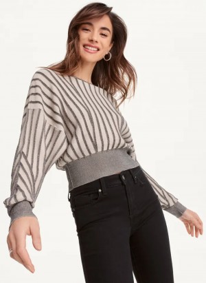 Black/Pebble Women's Dkny Long Sleeve Transfer Stitch Sweaters | 5938OEVKU