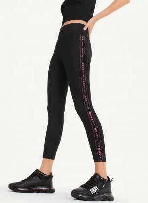 Black/Pink Women's Dkny High-Waisted 7/8 W/ Logo Taping Leggings | 1986TESMW