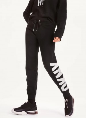 Black/Silver Women's Dkny Exploded Logo Jogger Pants | 6247HRKDE