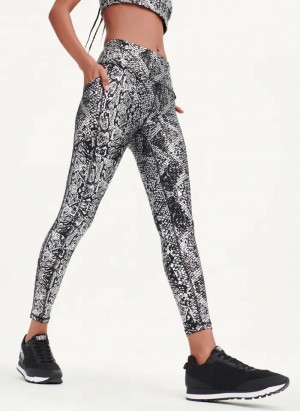 Black/Silver Women's Dkny High Waist Metallic Snake Print Leggings | 0426QDIYH