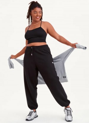 Black/Silver Women's Dkny Metallic Logo Everyday Jogger Pants | 0629RDNJG