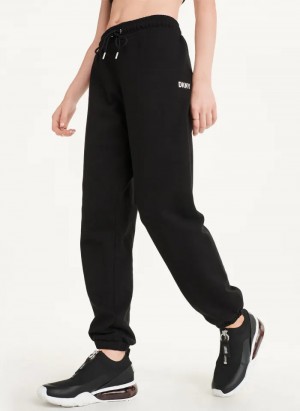 Black/Silver Women's Dkny Metallic Logo Pants | 6307IFRBC