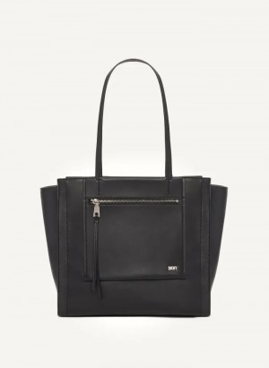 Black/Silver Women's Dkny Pax Large Tote Bags | 0687IYZDM