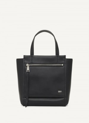 Black/Silver Women's Dkny Pax North-South Tote Bags | 7648APFKE