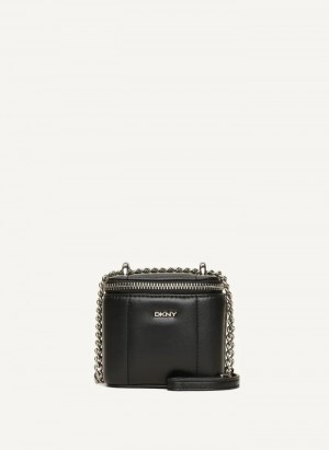 Black/Silver Women's Dkny Seva Mini Box Crossbody Bags | 4815RQSLZ