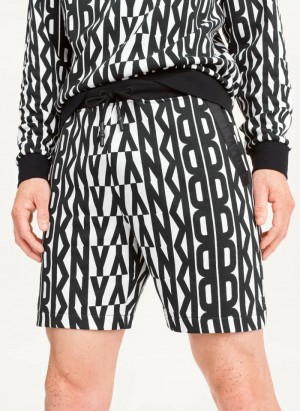 Black/White Men's Dkny Exploded Logo Shorts | 0528EJAYB