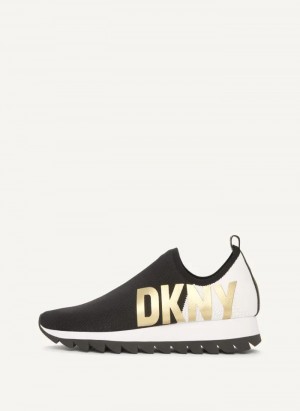 Black/White Women's Dkny Azer - Slip On Runner Sneakers | 1658YFIPH