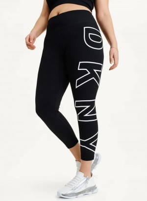 Black/White Women's Dkny High Waisted Exploded Logo Leggings | 7095NKWYJ