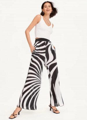 Black/White Women's Dkny High Waisted Pleated Flare Pants | 9751ZUYWM