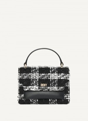 Black/White Women's Dkny Millie Boucle Top Handle Crossbody Bags | 8506KWHFT