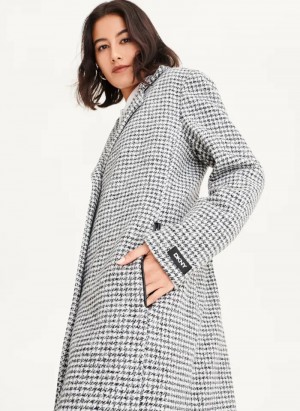 Black/White Women's Dkny Plaid Wool Coats | 7391UOMZS