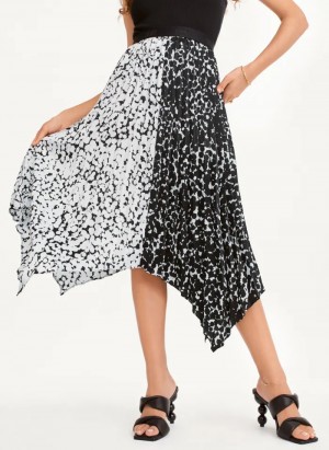 Black/White Women's Dkny Printed Asymmetrical Skirt | 3416OLMAI