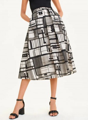 Black/White Women's Dkny Printed Cotton Voile Skirt | 2768TQBWS