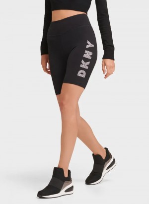 Black/White Women's Dkny Track Logo Bike Shorts | 8974BAYPK