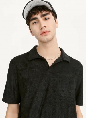 Black Men's Dkny Blend Toweling Short Sleeve Knit Polo Shirts | 3280NVBYR