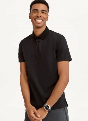 Black Men's Dkny Core Pima Cotton Pique Polo Shirts | 6041SPXTF