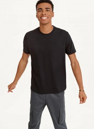 Black Men's Dkny Cotton Poly Pique T Shirts | 7024RUCVT