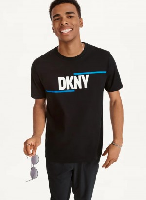 Black Men's Dkny DKNY Irregular Lines T Shirts | 4019KBHVA