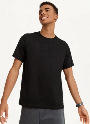 Black Men's Dkny Debossed Logo T Shirts | 2469QDIFV