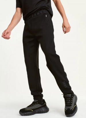 Black Men's Dkny Fleece Logo Waistband Pants | 2038COFGP