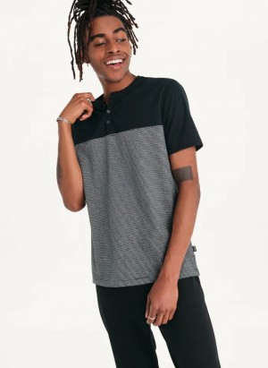 Black Men's Dkny Henley T Shirts | 5318HZEGS