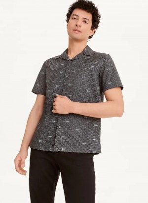 Black Men's Dkny Interlocking Logo Shirts | 2305VXOEW