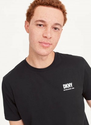 Black Men's Dkny Left Chest T Shirts | 3164TDECX