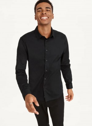 Black Men's Dkny Long Sleeve Button Down Shirts | 4293TJOGC