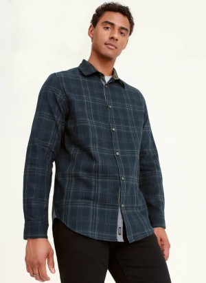 Black Men's Dkny Long Sleeve Norwich Plaid Shirts | 8034WUKMB