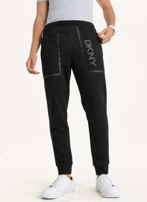 Black Men's Dkny Mesh Pocket Logo Pants | 4519VIWOP