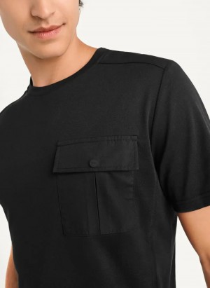 Black Men's Dkny Solid Pique Crewneck T Shirts | 7261FUKXM