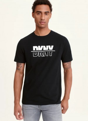 Black Men's Dkny Split Solid/Outline Logo T Shirts | 2517QSKZG