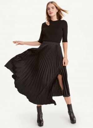 Black Women's Dkny Asymmetrical Hem Pleated Maxi Skirt | 5408SHWAY