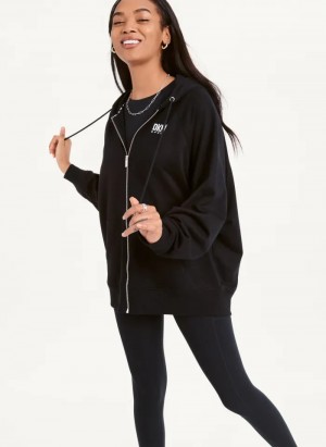 Black Women's Dkny Balance Oversized Full Zip Hoodie | 5124ODQVI