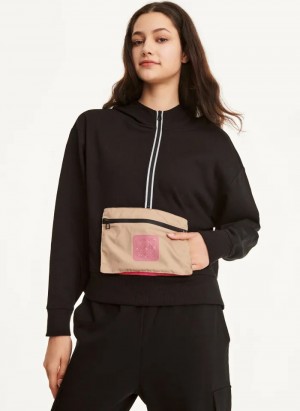 Black Women's Dkny Cotton French Terry – Bag Kangaroo Pocket Hoodie | 6045SNKJG