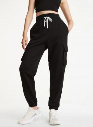 Black Women's Dkny Cotton Jersey Cargo Jogger Pants | 4017ORDCU