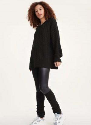 Black Women's Dkny Cozy Cable Knit And Leg Warmers Sweaters | 9801AVJHL