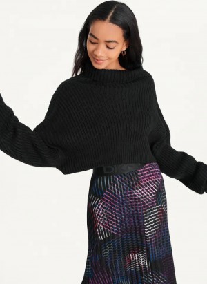 Black Women's Dkny Cropped Turtleneck Sweaters | 4265XPUQZ