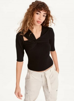 Black Women's Dkny Cut Out Sweaters | 1027IUJVN