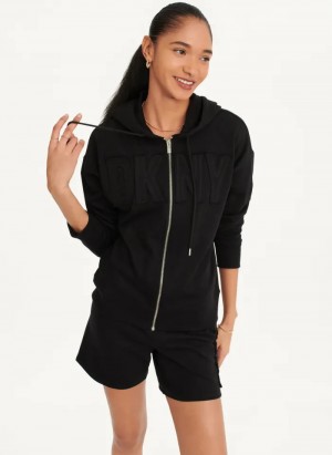 Black Women's Dkny Exploded Applique Logo Hoodie | 3950JPRBS