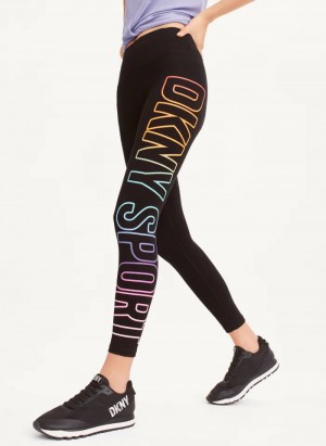 Black Women's Dkny Exploded Pride Logo Leggings | 7381PGJHM