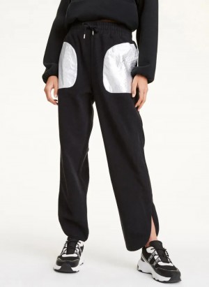 Black Women's Dkny Fleece Pocket Pants | 1593EMUQS